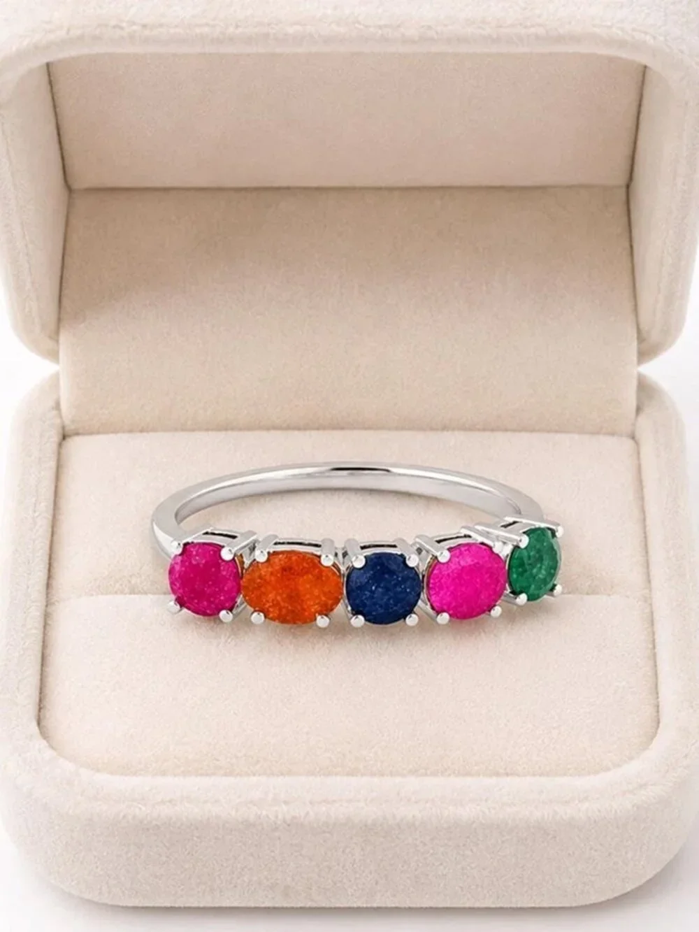 Genuine Ruby, Emerald, Sapphire & Padparadscha Ring Solid .925 Sterling Silver